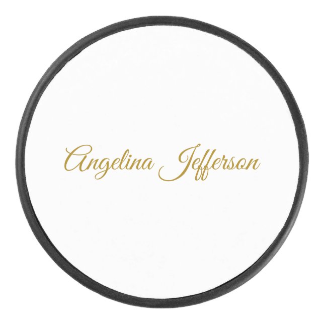 Calligraphy Professional Elegant Gold Colour Hockey Puck (Front)