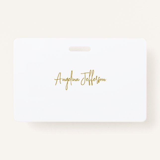 Calligraphy Professional Elegant Gold Colour ID Badge (Front)