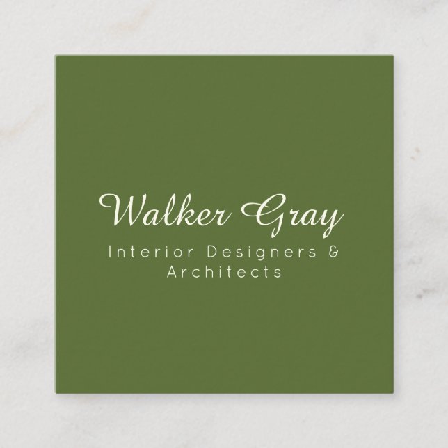 Calligraphy Professional Muted Olive & Ivory Square Business Card (Front)