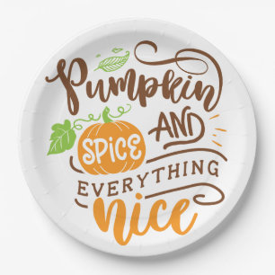 Calligraphy Pumpkin Spice and Everything Nice Wood Paper Plate