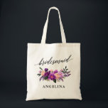 Calligraphy Purple Violet Floral Bridesmaid Name Tote Bag<br><div class="desc">Modern Elegant Calligraphy,  Watercolor Purple Ultra Violet Floral Bridesmaid Name Tote Bag</div>