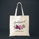 Calligraphy Purple Violet Floral Bridesmaid Name Tote Bag<br><div class="desc">Modern Elegant Calligraphy,  Watercolor Purple Ultra Violet Floral Bridesmaid Name Tote Bag</div>
