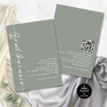 Calligraphy QR Sage Wedding Evening Party Guests Invitation<br><div class="desc">Calligraphy QR Code Sage Green Wedding Evening Party Guests. Available digitally and printed. Add your QR code to your wedding website on the back makes this a convenient option for your guests to RSVP and see all the details without the need for separate RSVP and details cards. Stylish set script...</div>