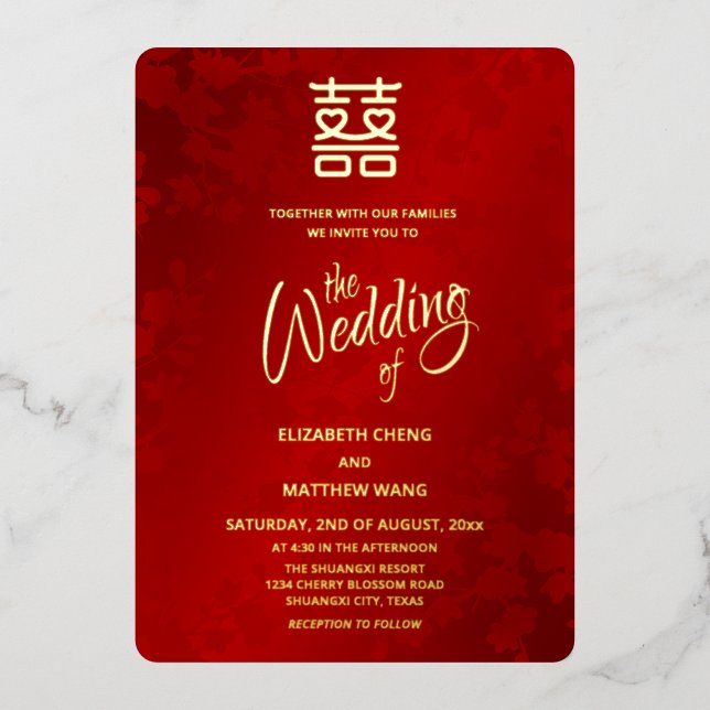 Calligraphy  Red Gold Chinese Wedding (Front)