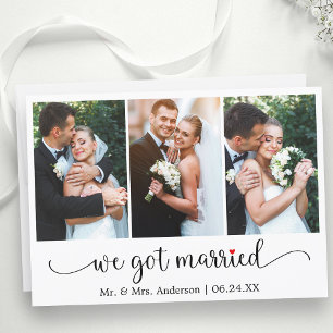 Calligraphy Red Heart 3 Photo We Got Married Announcement