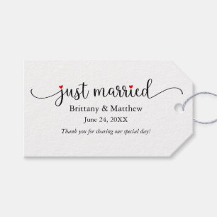 Calligraphy Red Heart Just Married Wedding Favour Gift Tags