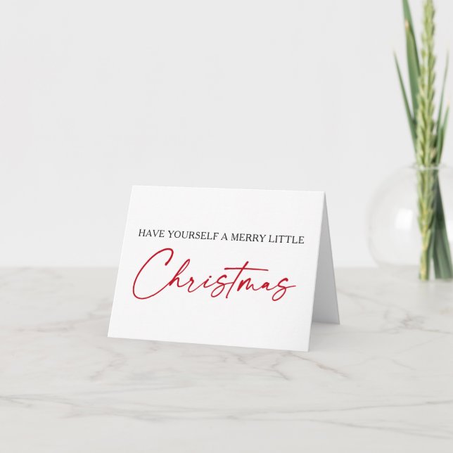 Calligraphy Red Ink Pen Minimalist Christmas Fold Holiday Card (Front)