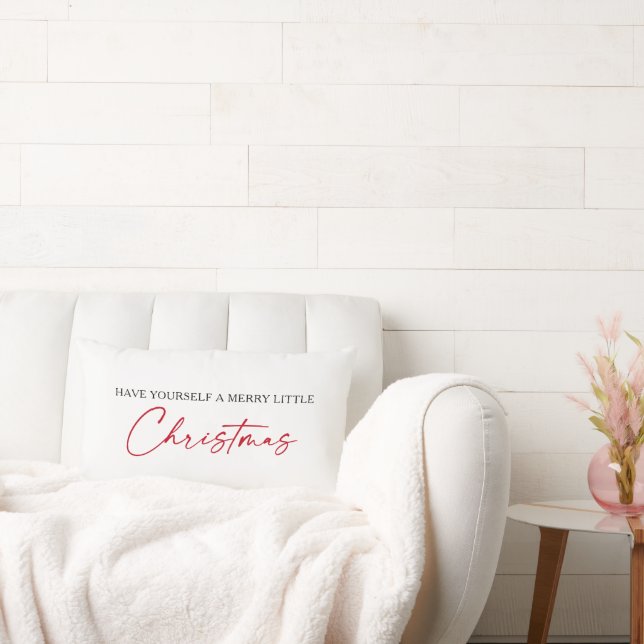 Calligraphy Red Ink Pen Minimalist Christmas Lumbar Cushion (Couch)