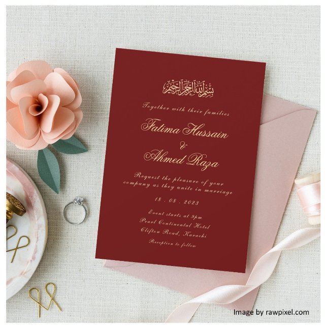 Calligraphy Red Islamic Muslim Wedding Invitation (Creator Uploaded)