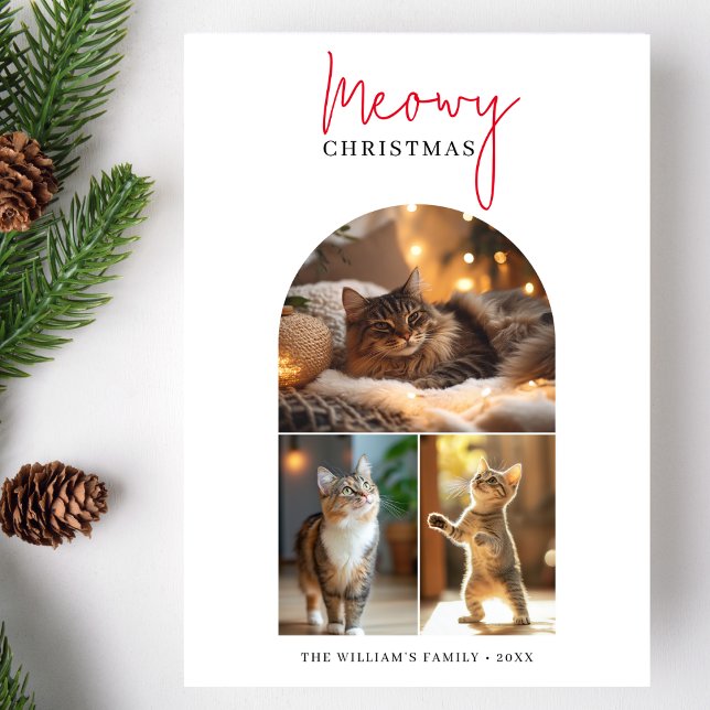 Calligraphy Red Meowy Christmas Arch Photo  Holiday Card (Creator Uploaded)