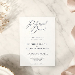 Calligraphy Rehearsal Dinner Navy Simple Invitation