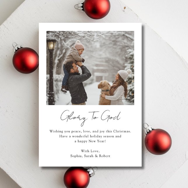 Calligraphy Religious Glory To God Christmas Photo Holiday Card (Creator Uploaded)