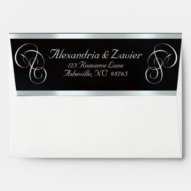 Calligraphy & Ribbon Envelope - White/Silver (Back (Top Flap))