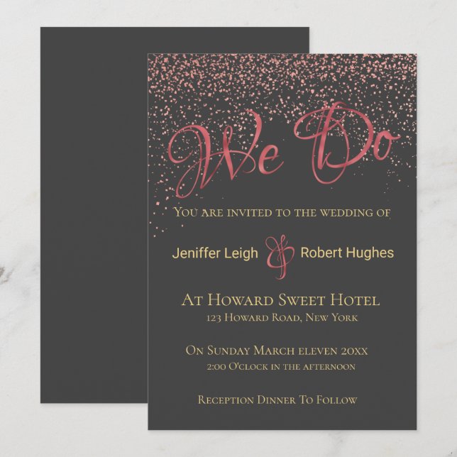 Calligraphy Rose Gold Foil Wedding Invitation (Front/Back)