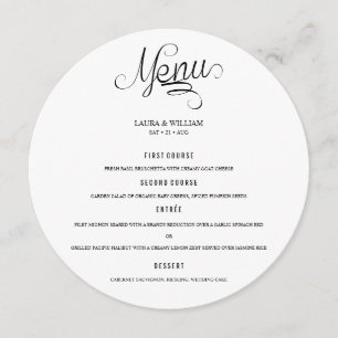 Calligraphy Round Wedding Dinner Menu For Plate
