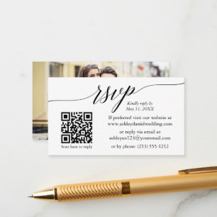 Calligraphy RSVP Wedding Minimalist QR Photo Enclosure Card
