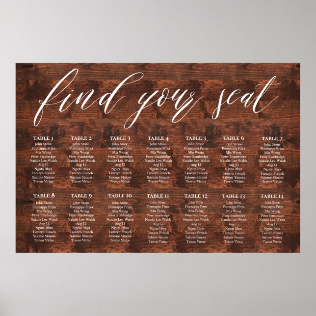 Calligraphy Rustic Wood Find Your Seat Wedding Poster (Front)