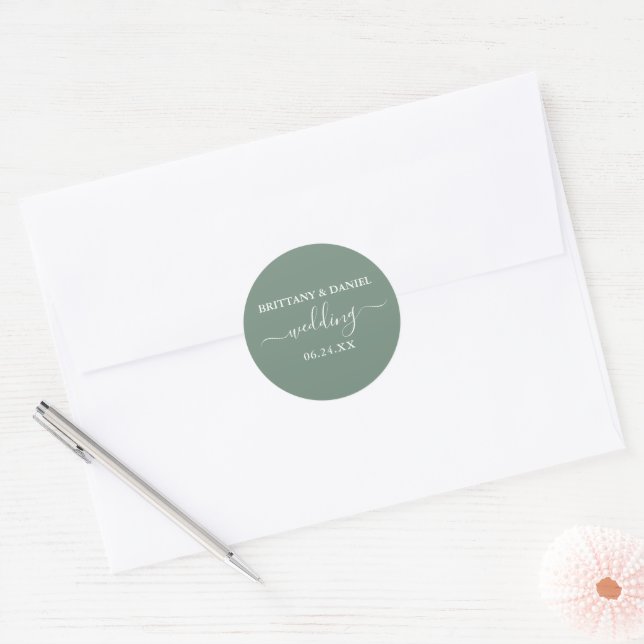 Calligraphy Sage Green Wedding Envelope Seals (Envelope)