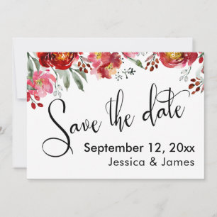 Calligraphy Save the Date Burgundy Red Flowers
