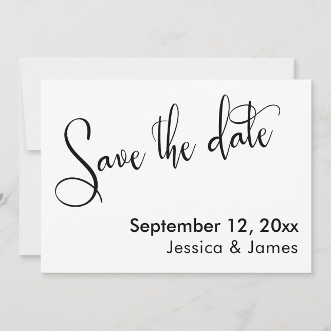 Calligraphy Save the Date Elegant Black on White (Front)