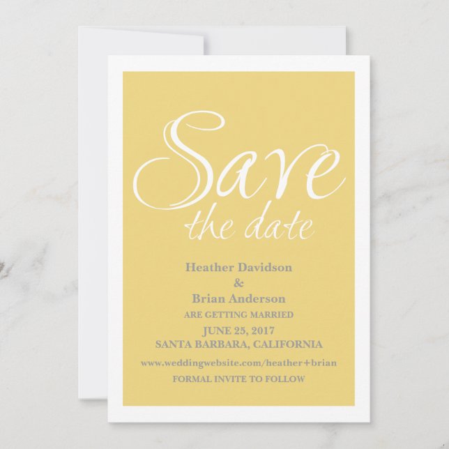 Calligraphy Save the Date Invite, Yellow Invitation (Front)