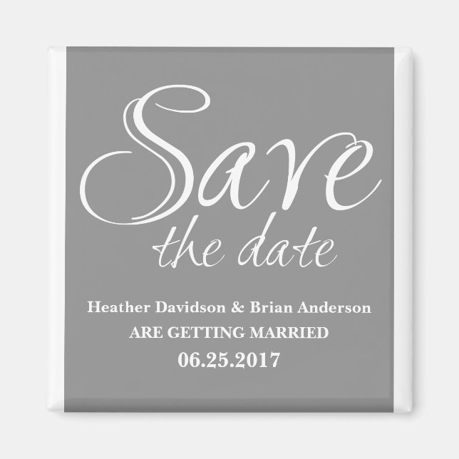 Calligraphy Save the Date Magnet, Grey Magnet (Front)