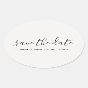 Calligraphy Save the Date Wedding Announcement Oval Sticker