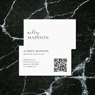 Calligraphy Scannable QR Code Girly White Business Card