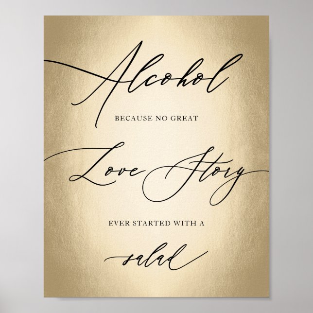 Calligraphy Script Alcohol Love Story Wedding Sign (Front)