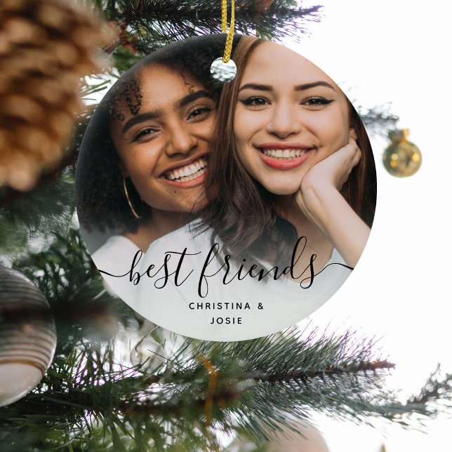 Calligraphy Script Best Friends Custom Photo Ceramic Tree Decoration (Creator Uploaded)