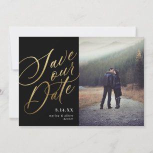 Calligraphy Script   Black Gold   Photo Save The Date