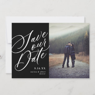 Calligraphy Script Black Photo Save The Date