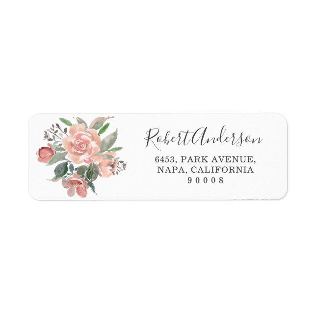 Calligraphy Script Blush Watercolor Floral Address (Front)