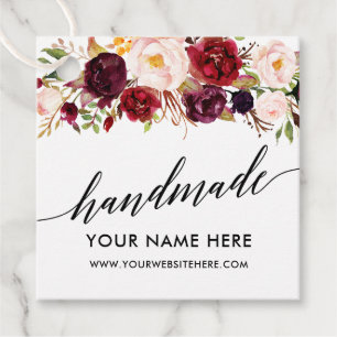 Calligraphy Script Burgundy Floral Handmade Favour Tags