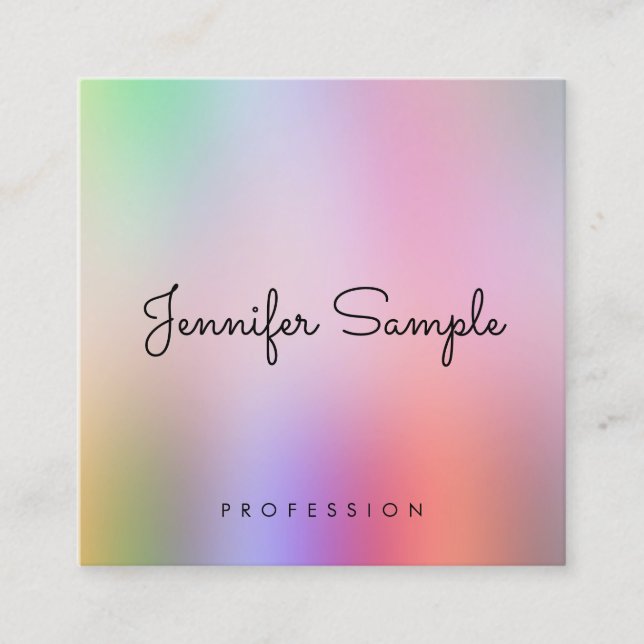 Calligraphy Script Colourful Template Stylish Square Business Card (Front)