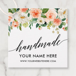 Calligraphy Script Coral Floral Handmade Favour Tags