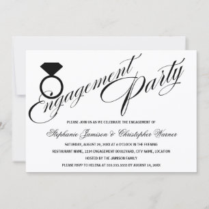 Calligraphy Script Diamond Ring Engagement Party Invitation
