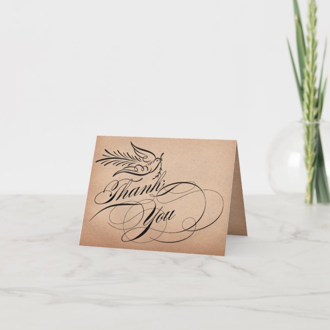Calligraphy Script Dove Thank You Card (Front)