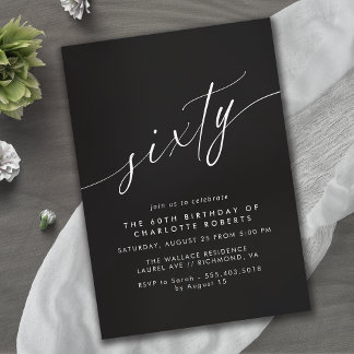 Calligraphy Script | Elegant Black 60th Birthday Invitation