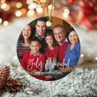 Calligraphy Script Feliz Navidad Photo Red Back