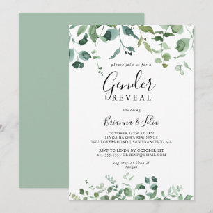 Calligraphy Script Foliage Gender Reveal Party Invitation