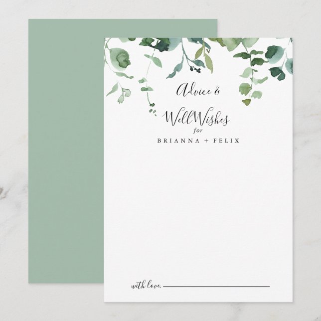 Calligraphy Script Foliage Wedding Well Wishes  Advice Card (Front/Back)
