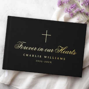 Calligraphy script forever in our hearts funeral guest book