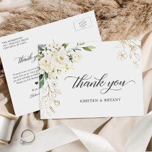 Calligraphy Script Garden Floral Wedding Thank You Postcard