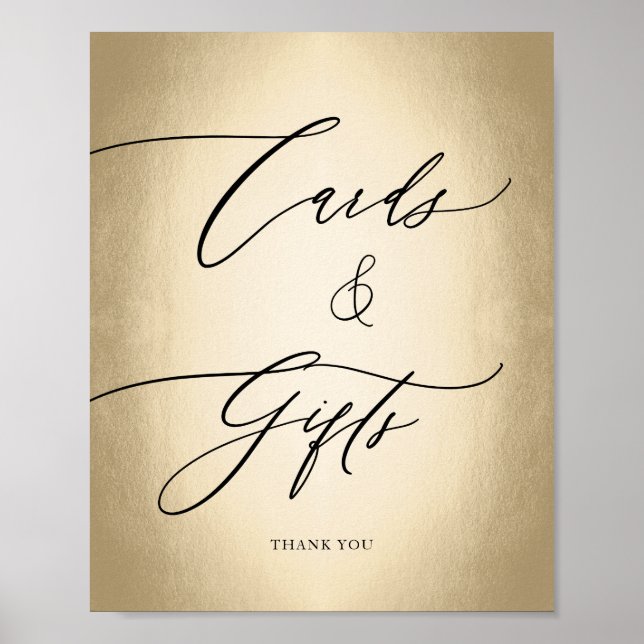 Calligraphy Script Gold Cards & Gifts Wedding Sign (Front)