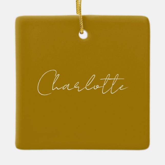 Calligraphy Script Gold Colour Custom Name Edit Ceramic Ornament (Front)