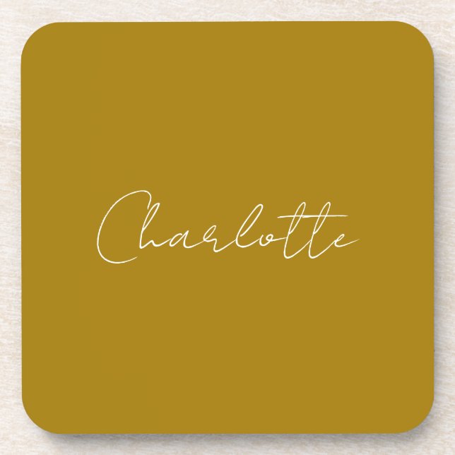 Calligraphy Script Gold Colour Custom Name Edit Coaster (Front)
