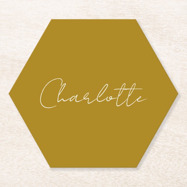 Calligraphy Script Gold Colour Custom Name Edit Paper Coaster (Front)