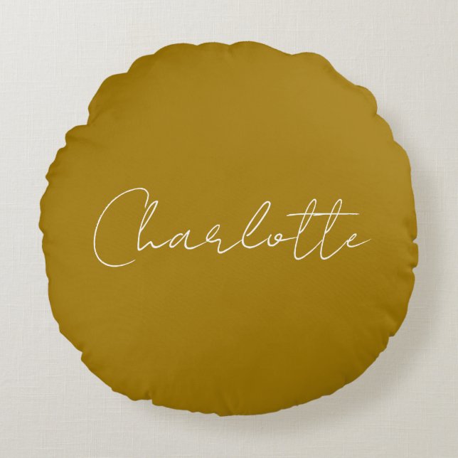 Calligraphy Script Gold Colour Custom Name Edit Round Cushion (Front)