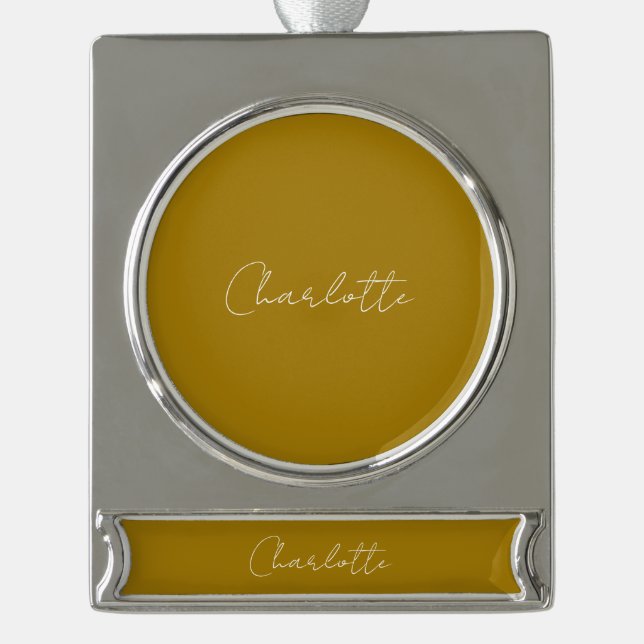 Calligraphy Script Gold Colour Custom Name Edit Silver Plated Banner Ornament (Front)